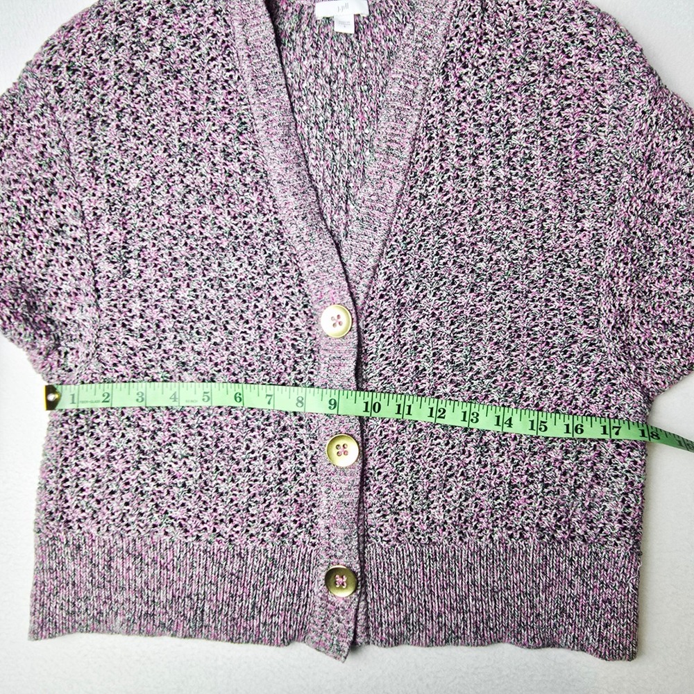 J. Jill Speckled Knit Button Front Cardigan Sweater Lavender Pink Green Size S - Picture 8 of 10